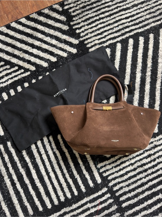 DeMellier Handbags - DeMellier Brown Suede Top-Handle Tote with Gold Accent